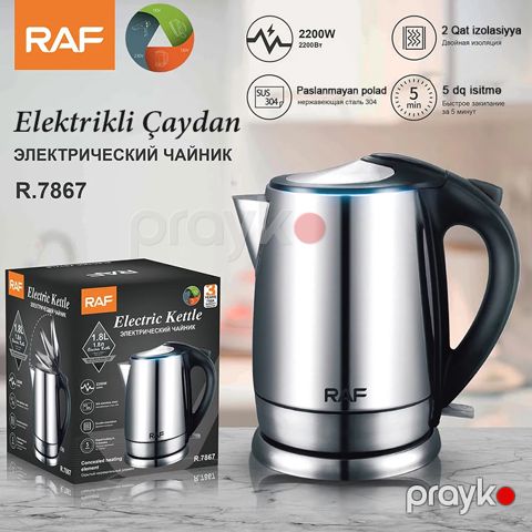 RAF Paslanmaz Polad Elektrikli Çaydan 2 L Böyük Tutumlu Su Qızdırıcı 1850 W Gücə Məxsus RAF-7867 Elektrikli Çaydan — Bakı