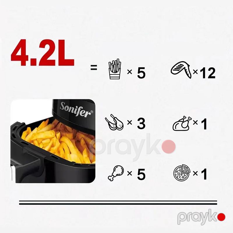 Elektrikli Sonifer LED Rəqəmsal Fritöz 1400W Gücə Məxsus 360° Tənzimlənən Temperatur 4.2L Yapışmayan Bişirmə Səthi — Digər mətbəx texnikası, Bakı (7)