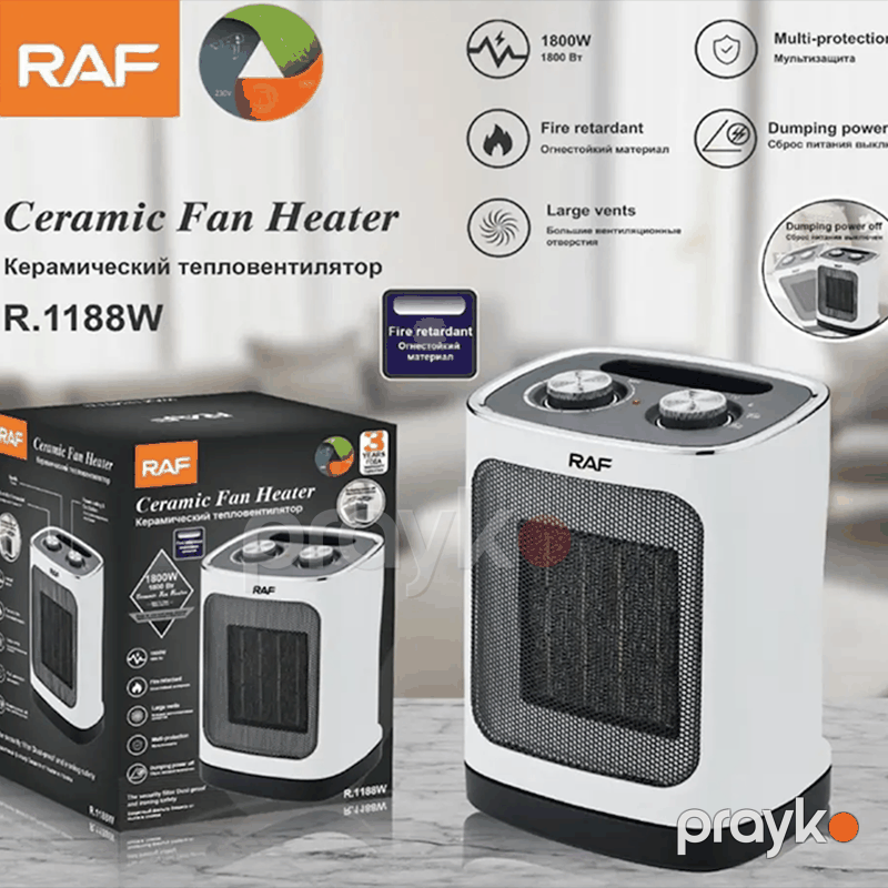 RAF R.1188W - Keramik Qızdırıcı Ventilyator, 1800W, 3 Rejim, Təhlükəsiz İstilik — Isıtıcılar və isı ventilatorları, Bakı (3)