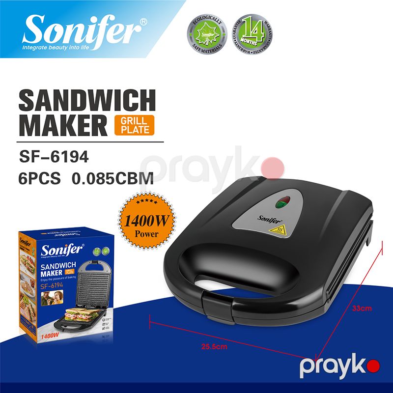 Sonifer SF-6194 Ev İstifadəsi üçün 1400W 2 Dilim Yapışmayan Örtüklü Plitə Elektrikli Sendviç Hazırlayıcısı — Toster və vaflyasıcı, Bakı (4)