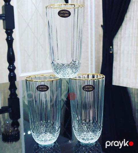 Stəkan dəsti su üçün, şüşə, şəffaf/qızılı, 345 ml, 6 ədəd - homestore_vm1383 — Bakı