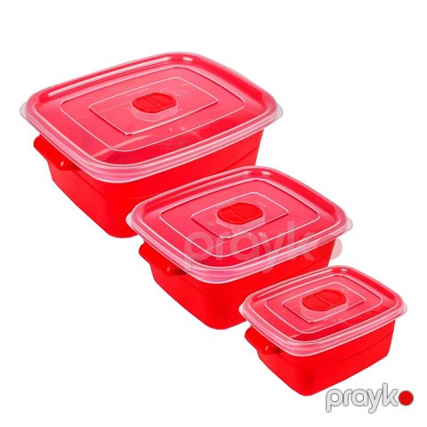 Mikrofresh 3lü Saxlama Qabı Qırmızı Kvadrat Formalı Plastik Qida Saxlama Qabı 3 Ədəd — Bakı