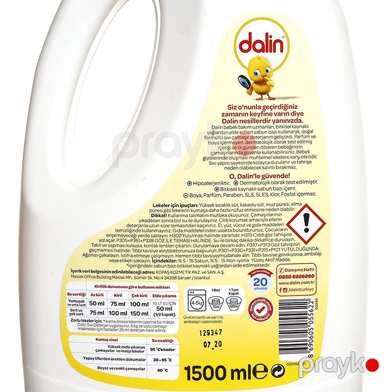 Dalin Sıvı Çamaşır Deterjanı 1500 ml Uşaqlar Üçün Dalin Paltar Yuyuc Maye Toz Sıvı Deterjan — Mallar, Bakı (7)