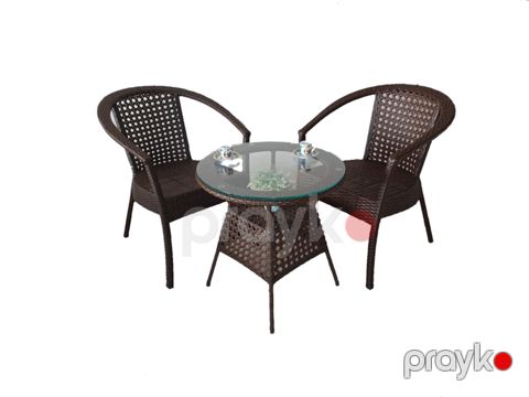 Bağ üçün mebel dəsti Zili Rattan Sofiya, 2 nəfərlik, qəhvəyi; masa ölçüsü: diametr 60 sm, hündürlüyü 60 sm; stul ölçüsü: eni 63 sm, hündürlüyü 80 sm — Bakı