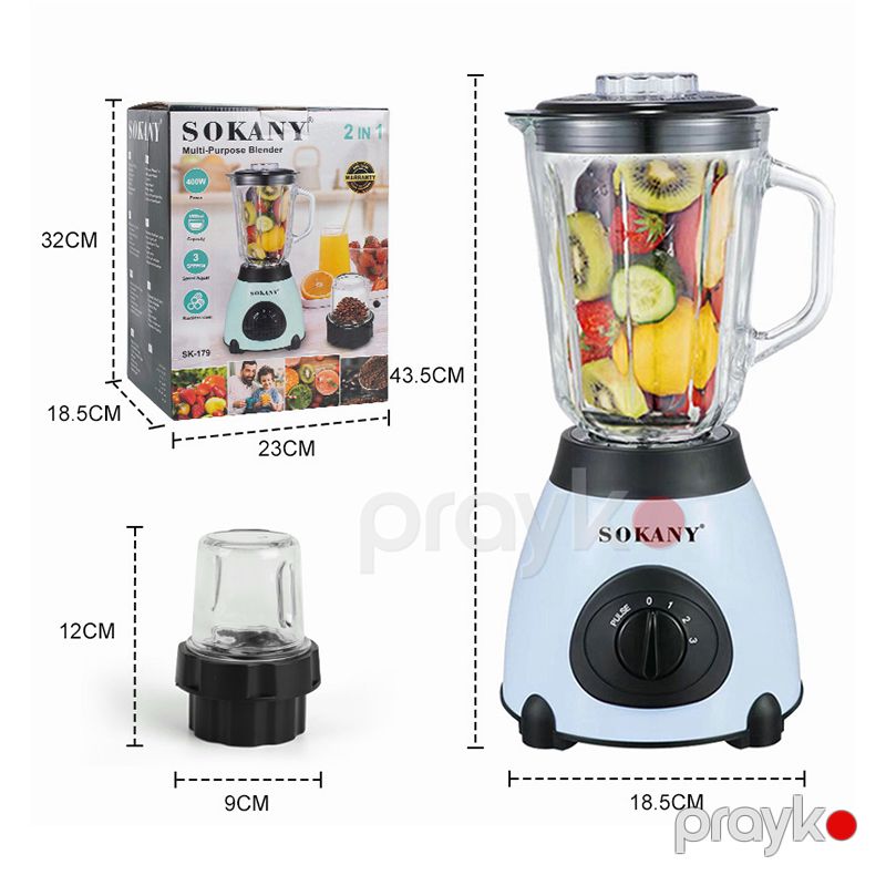 Sokany Şirəçəkən Blender 400W 3 Sürət Ayarlı 2-si 1 Arada Amerika Üslubunda Şüşə Blender 1.5 L — Blenderlər, xırdalayanlar və mikserlər, Bakı (8)