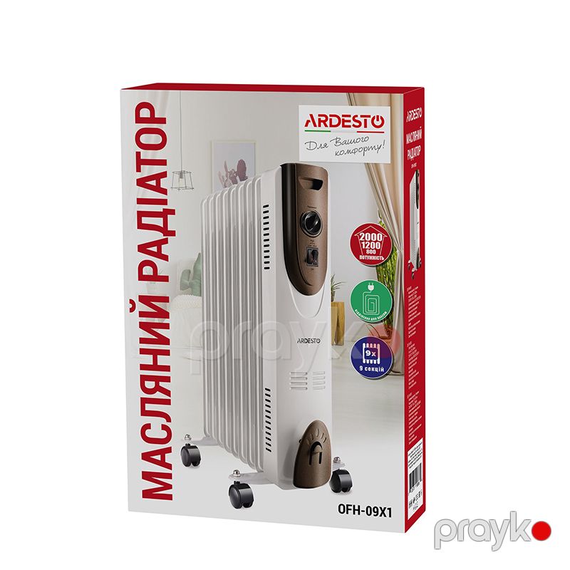 Ardesto OFH-09X1 Elektrikli Radiator Ağ Müasir Dizaynda Döşəmə Qızdırıcı 2000W 9 Pilləli Yüksək Güclü Yağ Qızdırıcısı — Isıtıcılar və isı ventilatorları, Bakı (6)