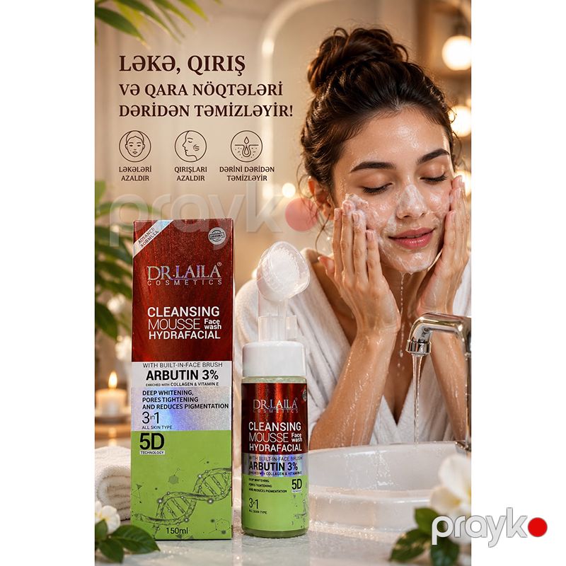Dr. Laila Cosmetics Cleansing Mousse Hydrafacial Arbutin 3% 5D Üz Təmizləyici Köpük – 150 ml — Gözəllik və səhiyyə, Bakı (2)