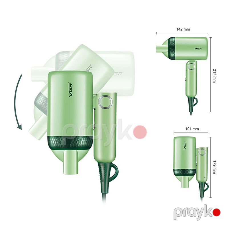 VGR V-421 Professional Qatlana Bilən Portativ Fen 1200W DC Motor 2 Sürətli Saç Qurutma Feni Yaşıl Rengli — Fən, Bakı (2)