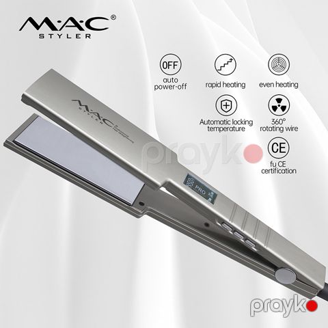 Paslanmayan Polad Güzgü Plitəli MAC Saç Düzləşdiricisi MC-5518 450 Dərəcə Gümüşü Rəngli Professional Saç Düzləşdiricisi Ütü — Bakı