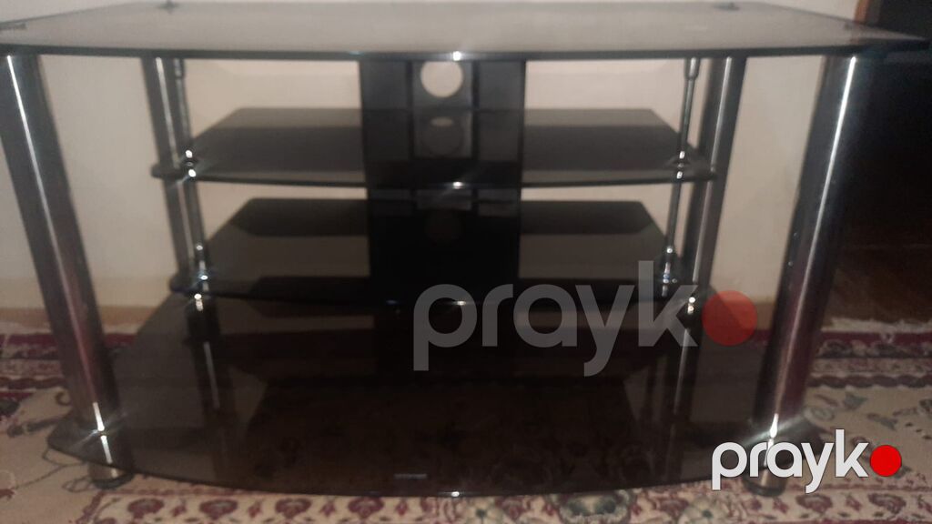 Şüşə TV stendi - Material: tünd rəngli temperli şüşə rəflər, xrom — Televizor altlıqları və standlar, Digah (2)