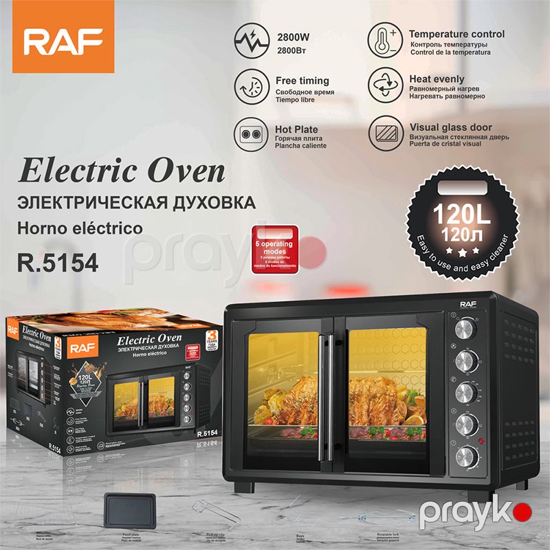 RAF R.5154 120L 2800W İkiqat Şüşəli Qapılı Elektrikli Soba, 5 Bişirmə Rejimi, 100-250°C, 60 Dəqiqəlik Taymer, Fırlanan Qril, İsti Hava Funksiyası ilə Elektrik Sobası — Ev texnikası, Bakı (5)