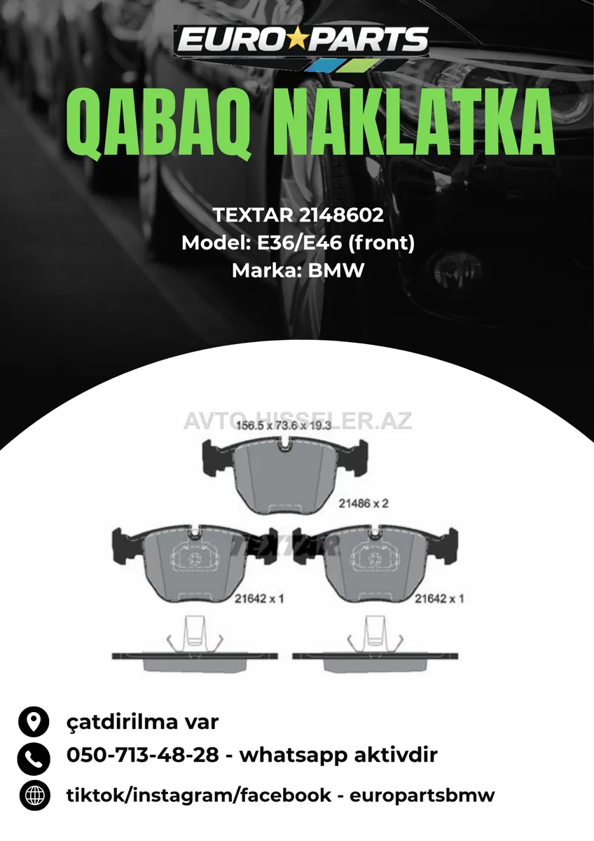 BMW E36/E46 qabaq naklatka Textar 2148602 — Bakı