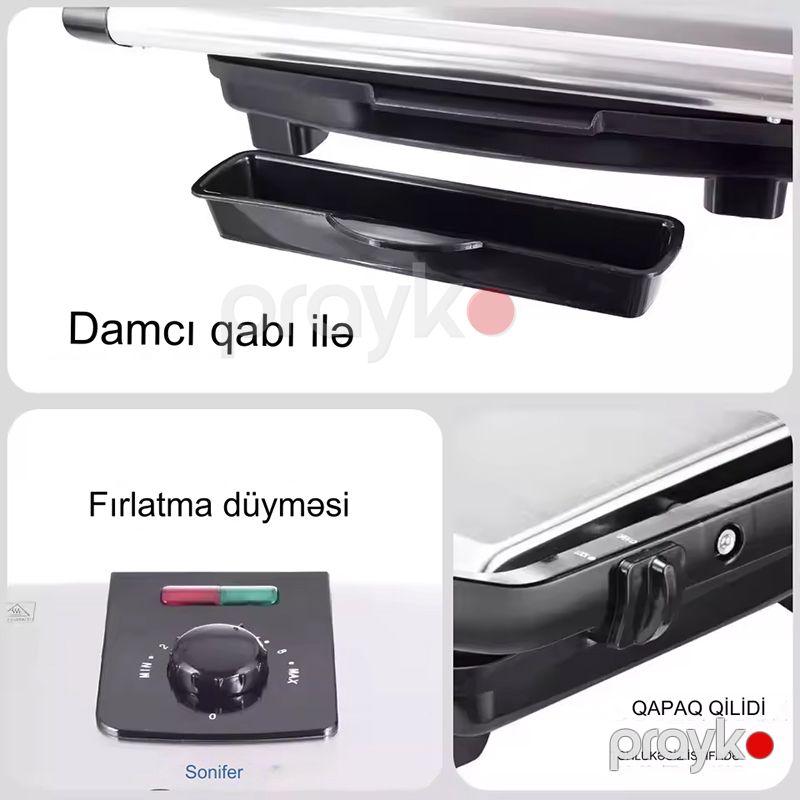 Sonifer SF-6012 Yüksək Təziqli Elektrikli Qril Toster Sandviç Biftek İzgaralar Hazırlayıcı Toster 2000W — Toster və vaflyasıcı, Bakı (3)