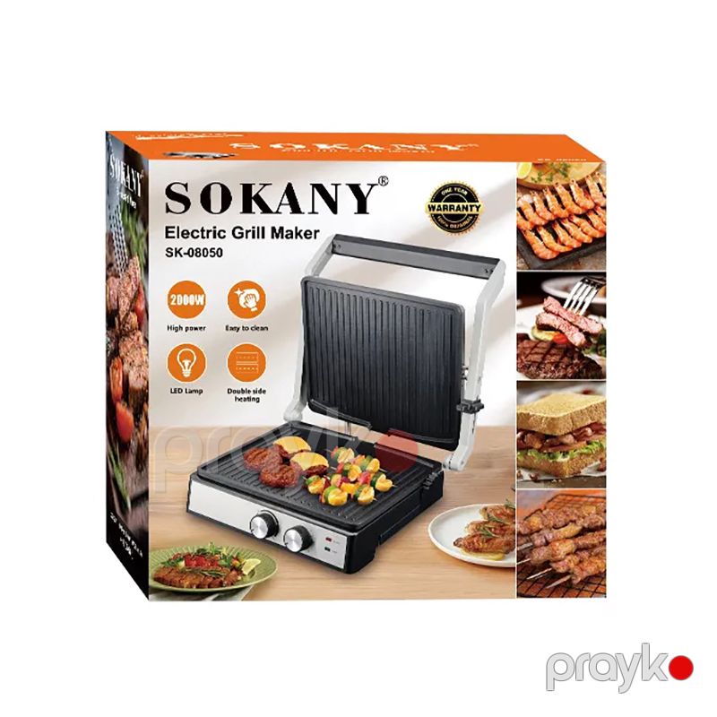 Sokany SK08050 Elektrikli Qril Kontaktlı Toster Açıq 180 Dərəcə Polad Qril Sendviç 2000W Yapışmayan Elektrik Qril Toster — Toster və vaflyasıcı, Bakı (6)