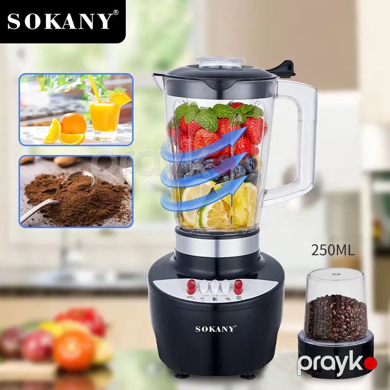 2-si 1 Arada Çoxfunksiyalı Sokany Blender 500W Termostat Nəzarəti Buz Qırma Özəlliyi İlə Polad Kokteyl Blenderi 1.5L — Blenderlər, xırdalayanlar və mikserlər, Bakı (2)