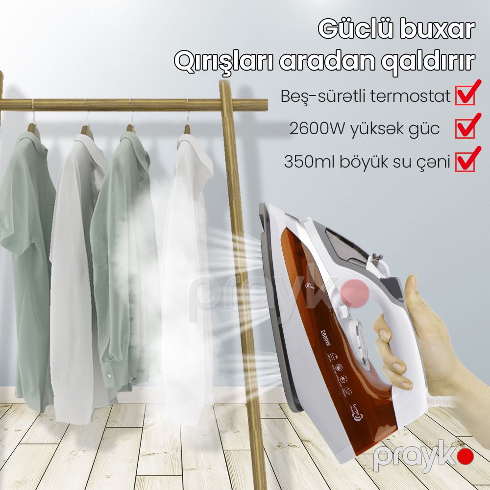 Keyfiyyətli Raf Buxarlı Ütü 2600W Funksional Keramik Altlıq R.1243 Su Tutumu 350 ml — Ev texnikası, Bakı (8)