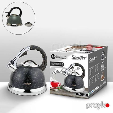 Çaydan Sonifer SF-2503 Kettle Sonifer Çaydanı 3,5 l, Fısıltılı Paslanmayan polad Qara mərmər Çaydan Fit Çalan Qəhvə Çaydanı — Bakı
