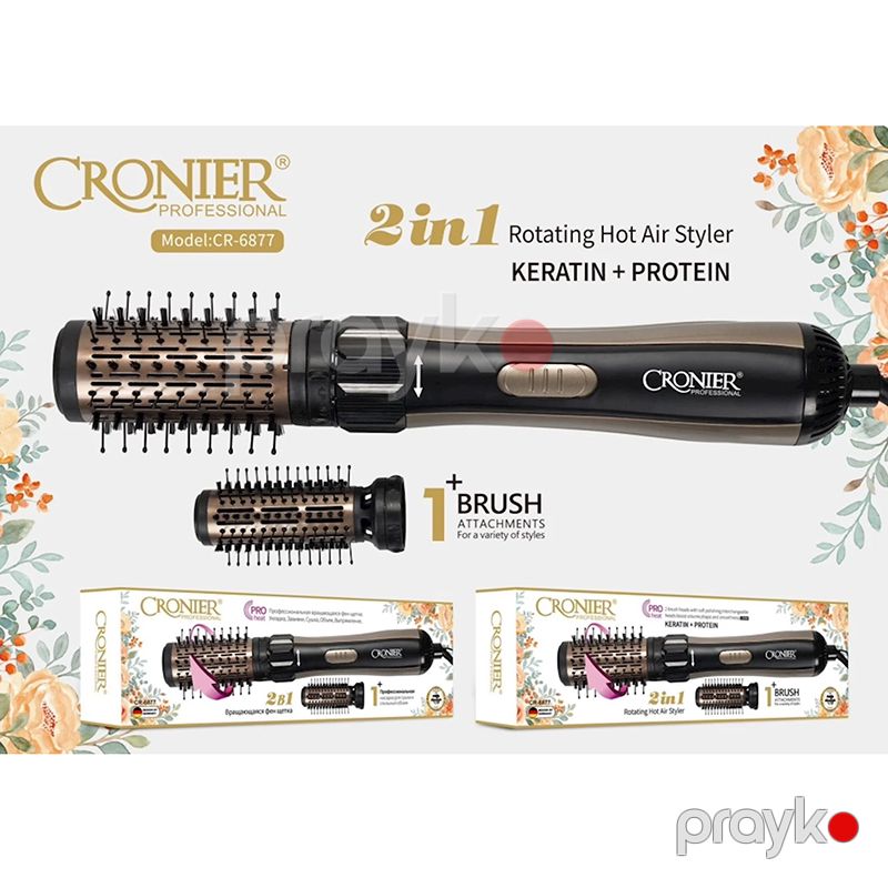 Cronier CR-6877 Professional Yüksək Sürətli 2-si 1 Arada Hava Feni Peşəkar Fırça Fen Yüksək Keyfiyyətli Saç Düzləşdirici Quruducu Fen 1200W — Fən, Bakı (7)