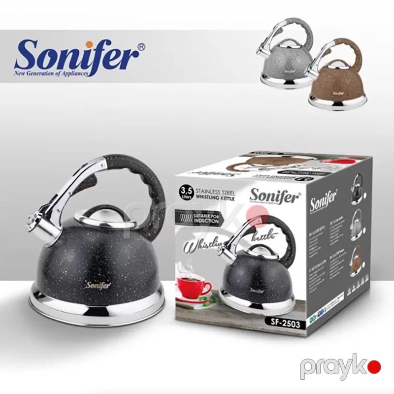 Çaydan Sonifer SF-2503 Kettle Sonifer Çaydanı 3,5 l, Fısıltılı Paslanmayan polad Qara mərmər Çaydan Fit Çalan Qəhvə Çaydanı — Çaynikler və qəhvə qabları, Bakı (6)
