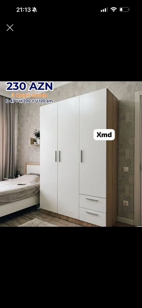 3 qapılı geyim dolabı Ölçülər: Dərinlik 47 sm Hündürlük 200 sm En — mebeldivansifarisle — Шкафы