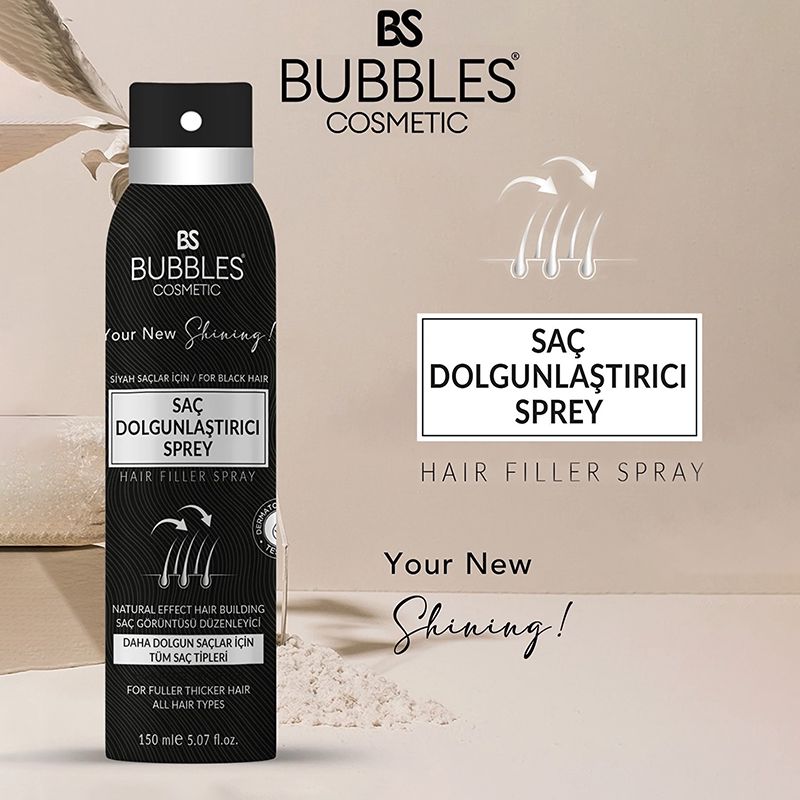 Bs Bubbles Cosmetic Saç Dolğunlaştırıcı Sprey Waterproof 150ml Dolğun Parlaq Saç Effektli Sprey — Saç qayığı, Bakı (4)
