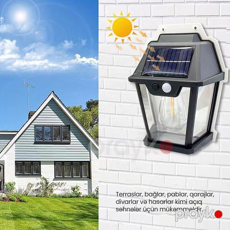 Volfram LED Divar Lampası Günəş Enerjili Ev Bağça İşığı Hərəkət Sensorlu Suya Davamlı Montaj İşığı BK-888 — Mallar, Bakı (3)