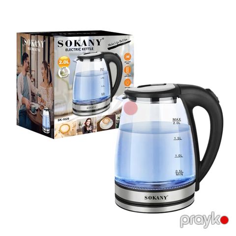 Sokany Elektrikli Şüşə Çaydan SK-1029 1500 W Led İşığa Sahib Böyük Tutumlu Çaydan 2L Su Tutumu — Bakı