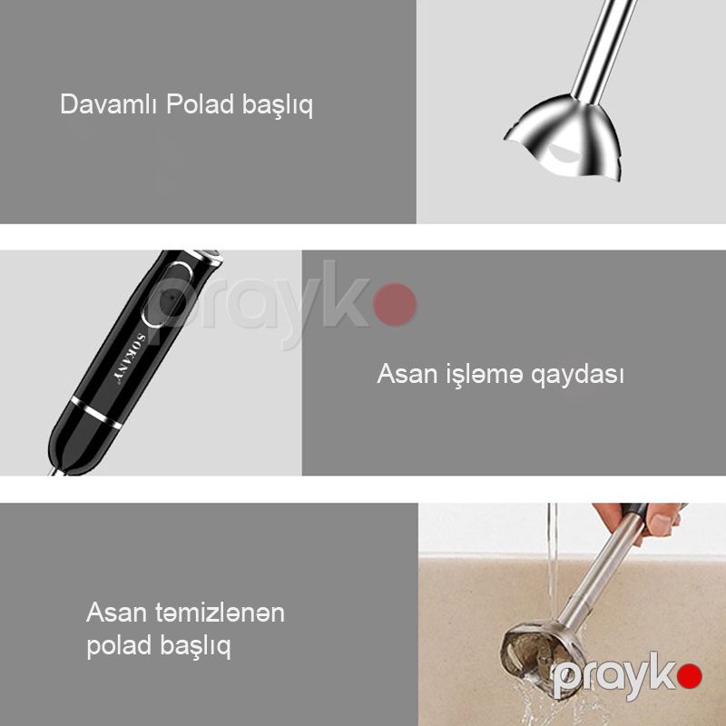 Sokany Metbex Blenderi 300 Wat Gücə Məxsus 2 Qarışdırma Sürətli Davamlı Paslanmayan Polad Bıçaq SK-1722 — Blenderlər, xırdalayanlar və mikserlər, Bakı (5)