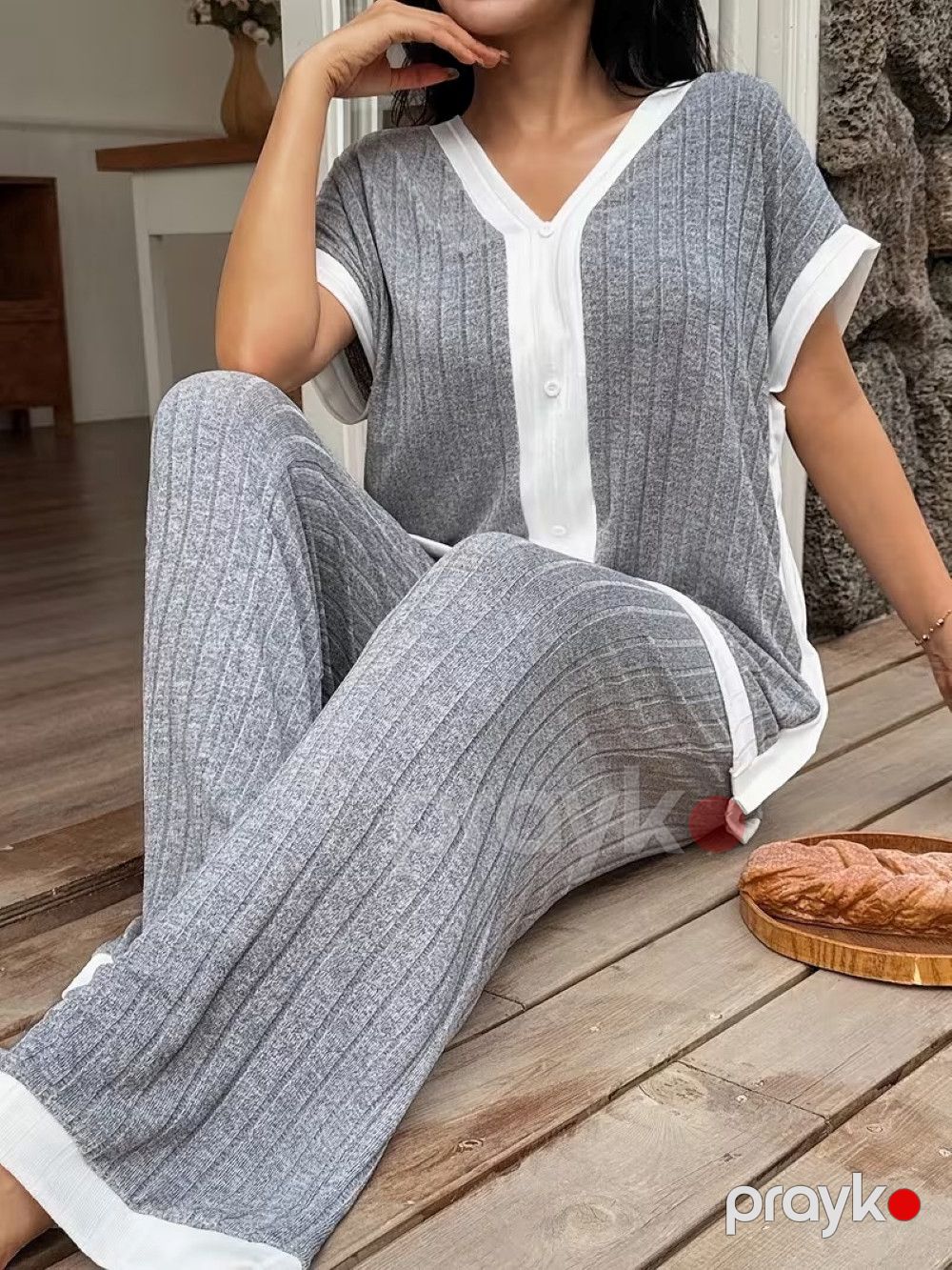 Qadınlar üçün şalvarlı dəst, boz/mavi, poliester, ölçü 36 — Mallar, Bakı (3)