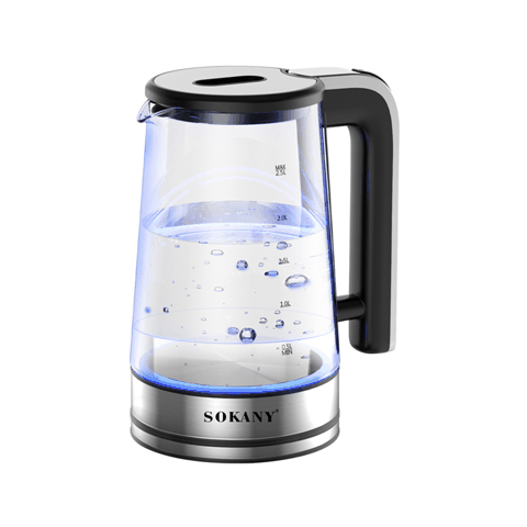 Sokany SK-09077 - Şüşə Su Çaydanı, 2.5 Litr Sürətli Qaynayan Elektrik Çaydanı — Bakı