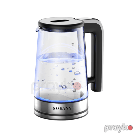 Sokany SK-09077 - Şüşə Su Çaydanı, 2.5 Litr Sürətli Qaynayan Elektrik Çaydanı — Bakı