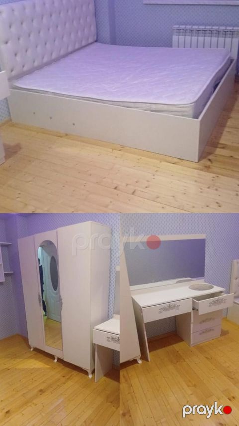 Ağ rəngdə yataq otağı mebel dəsti Tərkibi: - Yumşaq kapitone başlıqlı — Digah