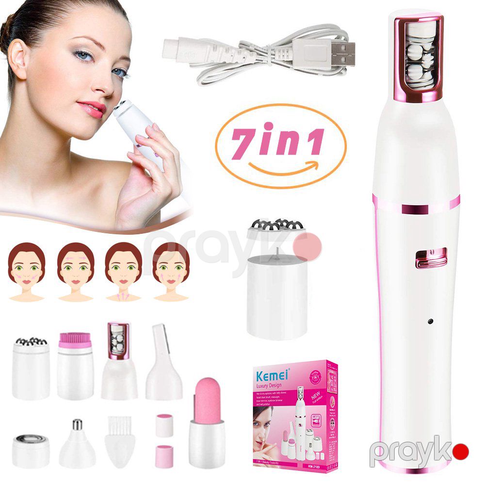 Kemei KM-2189 elektrikli üz təmizləyici masaj fırçası 7 IN 1 qadın elektrikli epilator suya davamlı qadın təraş üzə qulluq vasitəsi — Gigiyena, Bakı (2)