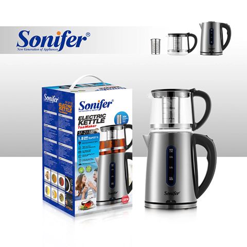 Sonifer SF-2118 Smart Elektrik Çaydan Dəsti Paslanmaz Polad Çaydan 1,8L Şüşə Çaynik 1L — Mətbəx texnikası