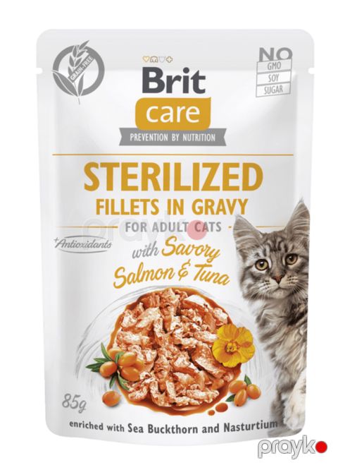 Pişiklər üçün nəm yem Brit Care Cat Sterilized sousda tuna və qızılbalıq ilə, 85 q — Bakı
