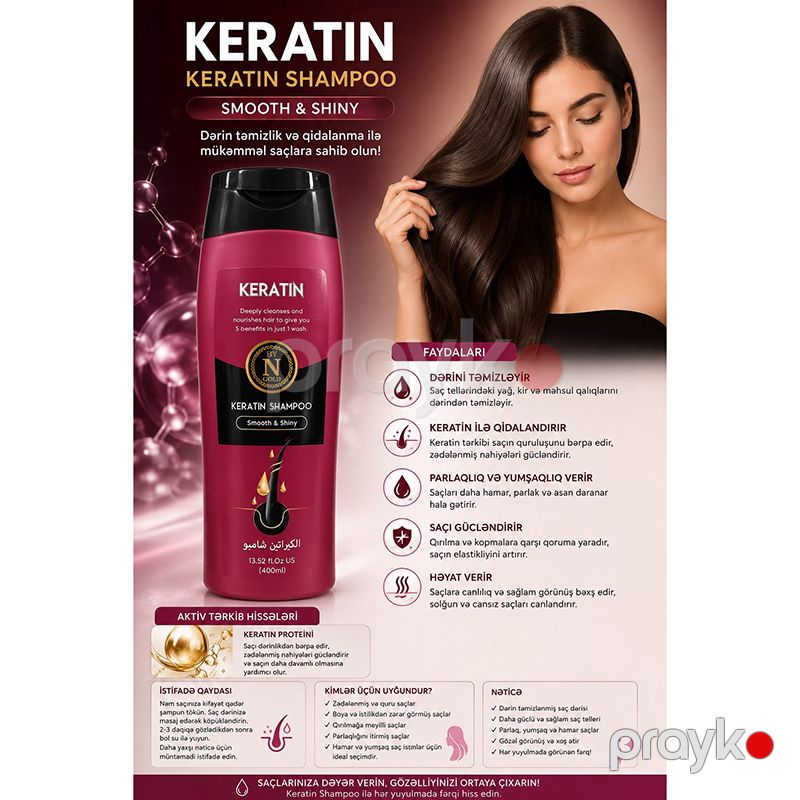 N Gold Keratin Shampoo Smooth & Shiny – Keratin Tərkibli Şampun 400 ml — Gözəllik və səhiyyə, Bakı (2)