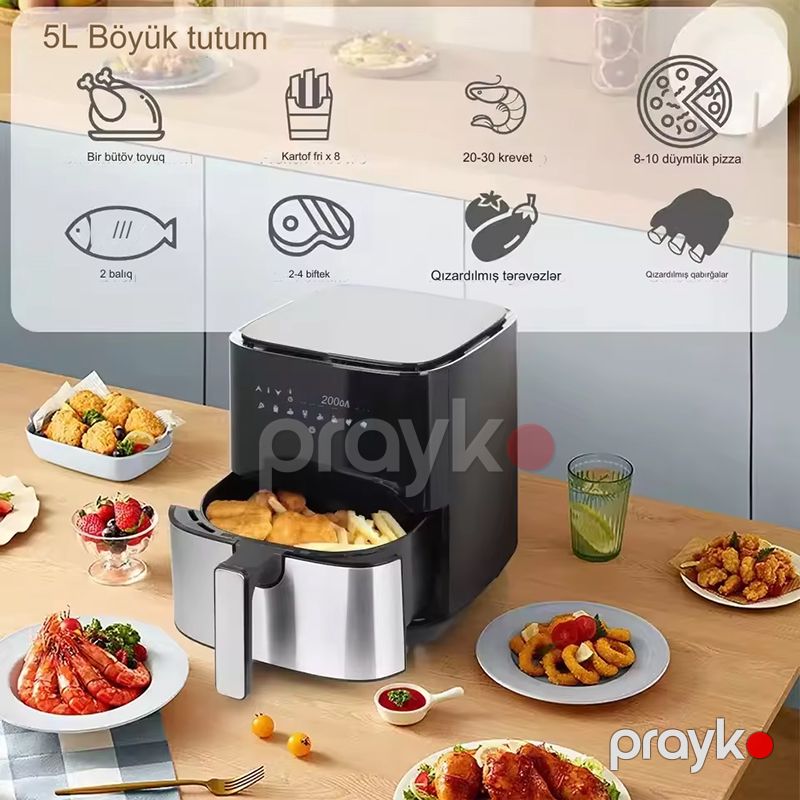 Sonifer SF-1014 Çoxfunksiyalı Sensorlu Ekranlı Elektrikli Qızardıcı 1450W Gücündə Airfryer Tutum 5L — Digər mətbəx texnikası, Bakı (5)