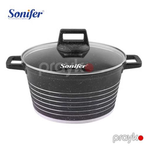 Sonifer SF-1172 - Qazan 36 sm, Aşınmaya Davamlı, Yapışmayan Qranit Qazan, Şüşə Qapaq 13 L — Bakı