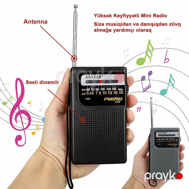 Knstar K-266 Portativ Mini AM FM Radio Daxili Dinamik Antenna 3.5mm AUX Qulaqlıq — Elektronika, Bakı (3)