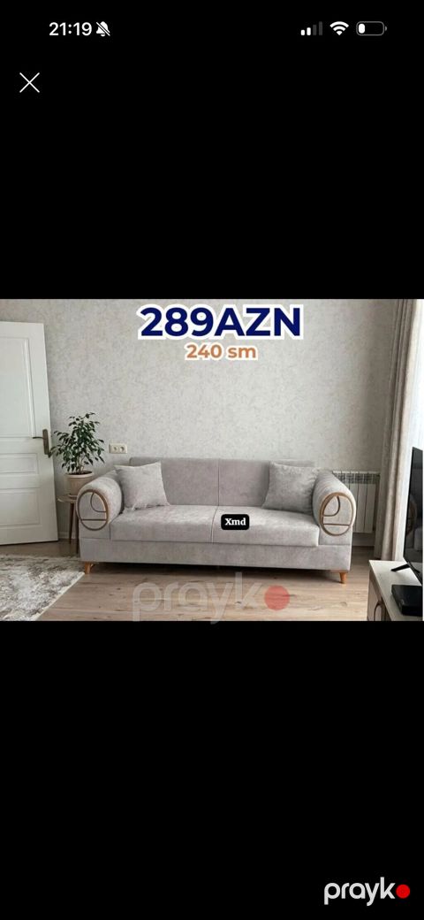 Məhsul: 3 nəfərlik yumşaq divan Qiymət: 289 AZN (şəkildə göstərilib) — Bakı