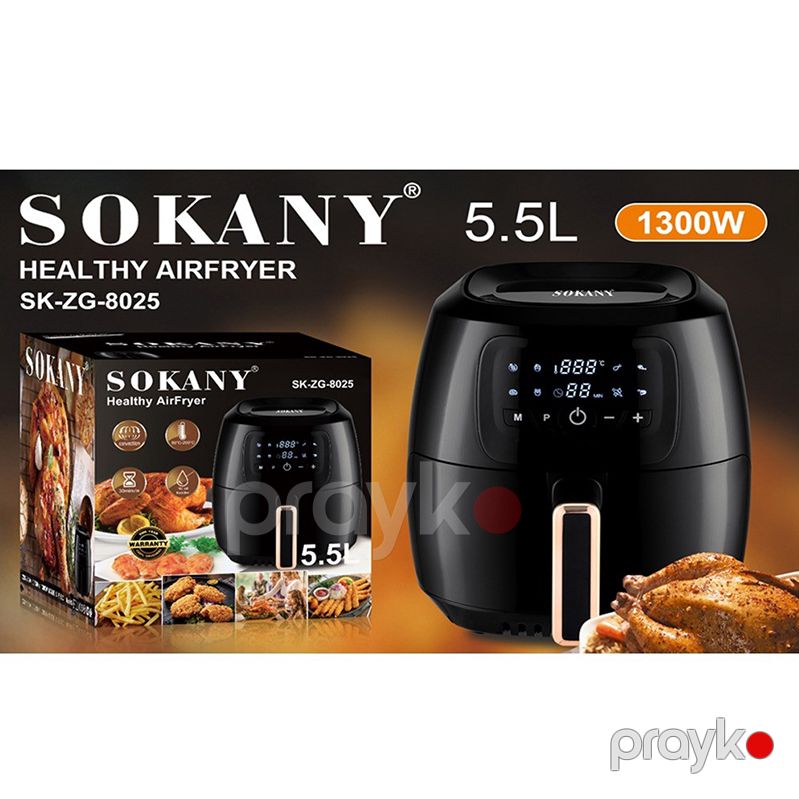 Sokany Air Fryer SK-ZG-8025 Rəqəmsal Sensorlu 5,5 Litr Tutumlu Hava Fritöz 1300W — Digər mətbəx texnikası, Bakı (6)