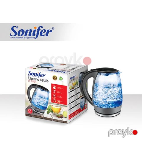 Sonifer SF-2064 Elektrik Çaydanı 1,7 Litr LED İşıqlı Şüşə Çaydan Su Filterli Təmiz Elektrik Çaydanı Qara Rengli Çaydan — Bakı