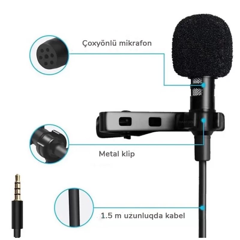 JBC-050 Lavalier Kompüter, Planşet və Smartfon Üçün Protativ Nauşnik Mini Mikrafon — Telefonlar və qadjetlər, Bakı (4)