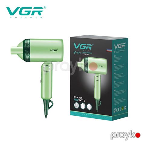 VGR V-421 Professional Qatlana Bilən Portativ Fen 1200W DC Motor 2 Sürətli Saç Qurutma Feni Yaşıl Rengli — Bakı