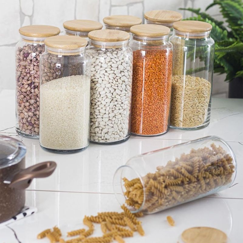 Bambuk Qapaqlı Böyük 1300ml Vakum Şüşə Banka davalı vakuum qapaqlı saxlama qabı — Qablar və mətbəx əşyaları, Bakı (4)