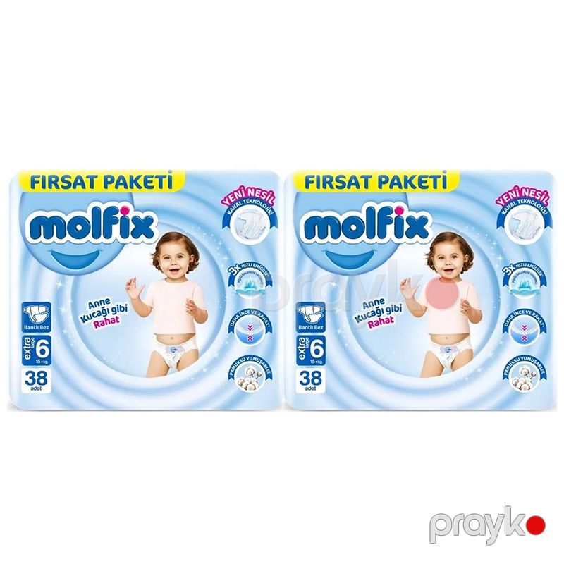 Molfix 3D 6 Beden Extra Large Bebek Bezi 38'li Extra Large Süper Molfix Uşaq Bezi N6 — Pampers və gigiyena, Bakı (4)