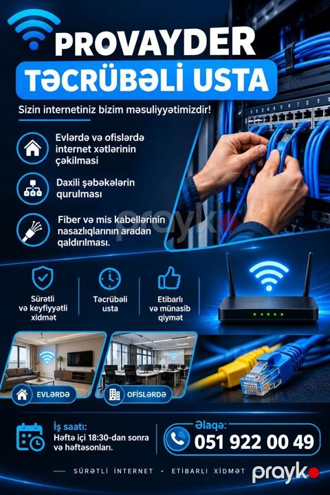 Provayder – Təcrübəli usta xidməti Sizin internetiniz bizim — Bakı