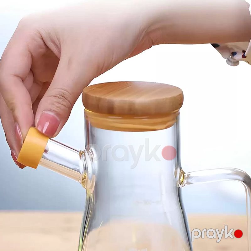 Bambuk Qapaq Şüşə Yağ Qabı Borosilikat Şüşə Sirkə Qabı Zeytun Yağı Qabı 900 ml — Qablar və mətbəx əşyaları, Bakı (6)