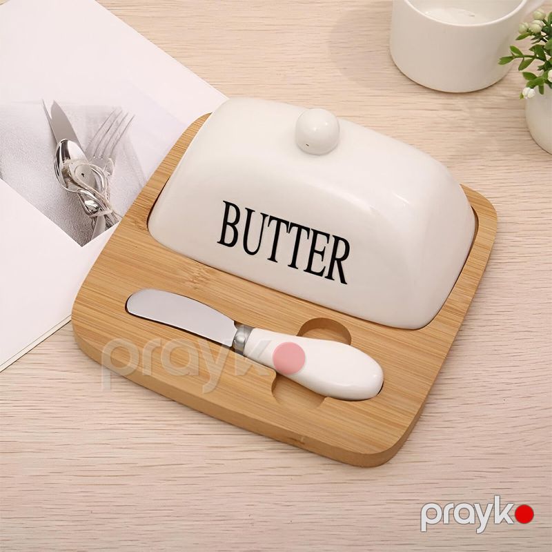 Keramik Yağ Qabı Bambuk Qabı və Bıçaq Ev Yeməkləri üçün Mükəmməldir — Qablar və mətbəx əşyaları, Bakı (3)