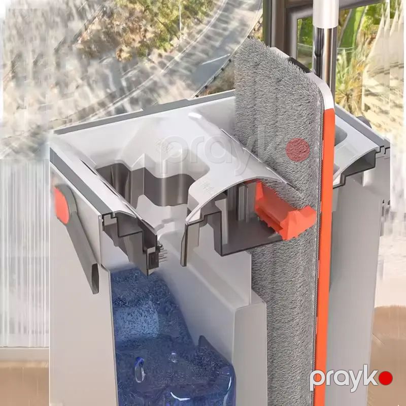 Çoxfunksiyalı Mop Yuyula Bilən Düz Mopa və Vedrə Dəsti Asan Öz-özünə Sıxan Mop Seti ABX-4154 Düz Paspas — Mallar, Bakı (6)